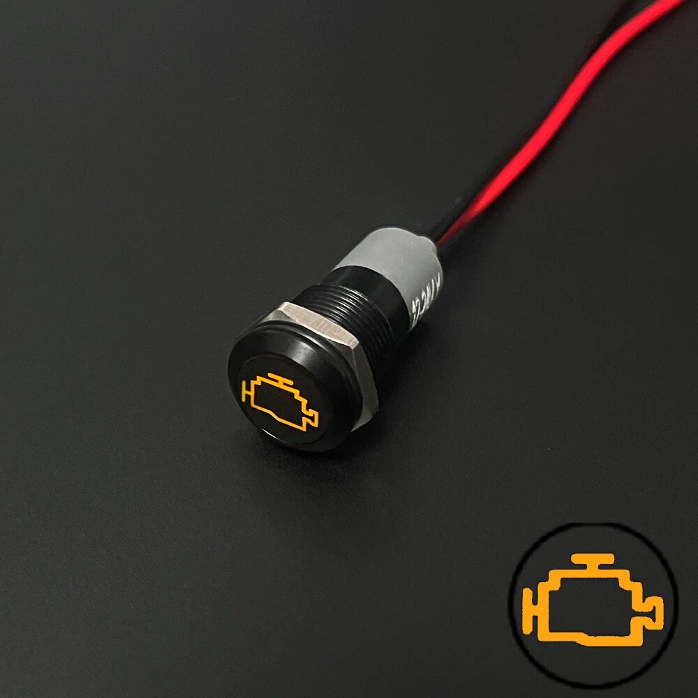 Металлические индикаторы FENGYIELE 8/12/14 мм 12/24В, Custom 13 Yellow, 8MM Indicator light, Black Shell, 12-24V