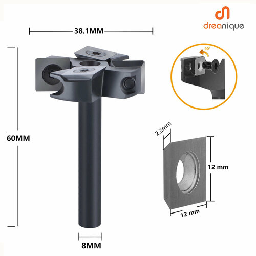 Dreanique фуговальная фреза для выравнивания поверхности дерева с поперечными волокнами (D75 d12 Z2) IP2F-D75-H12
