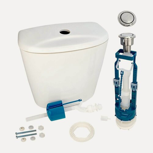 Изображение товара Бачок для унитаза Универсал кнопочный нижняя подводка Лобненский стройфарфор с арматурой Инкоэр (3-3-2-5, кнопка хром)