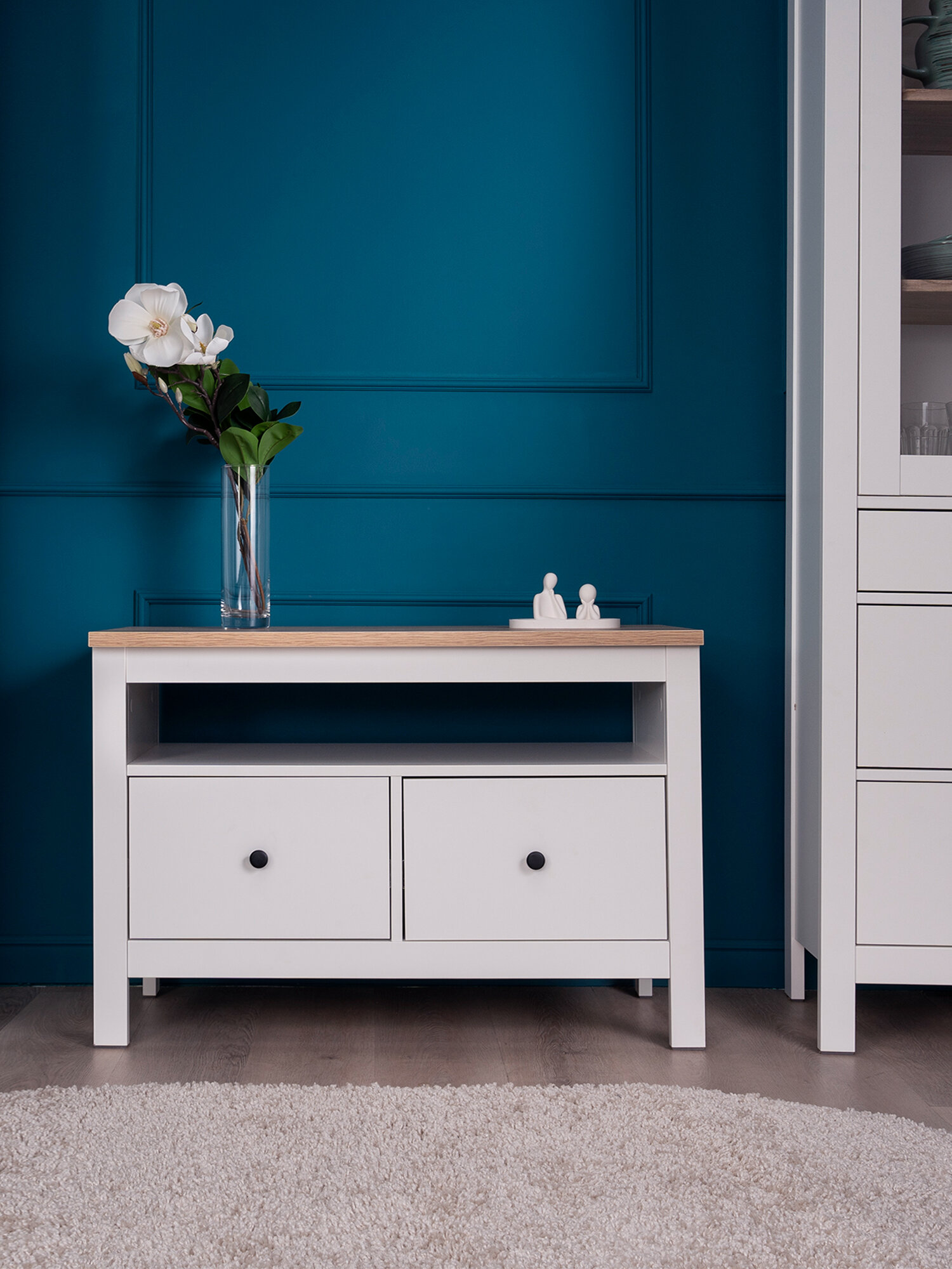 Тумба ГУД лакк Сага 2 ящика 90х41х62 см направляющие с доводчиком белая/ясень