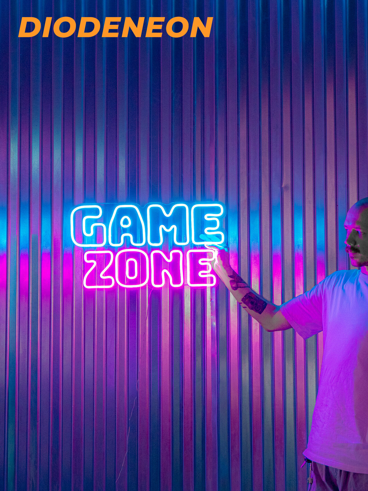 Неоновая вывеска игровая "Game Zone", настенный светильник светодиодный, неоновая надпись, розовый/синий