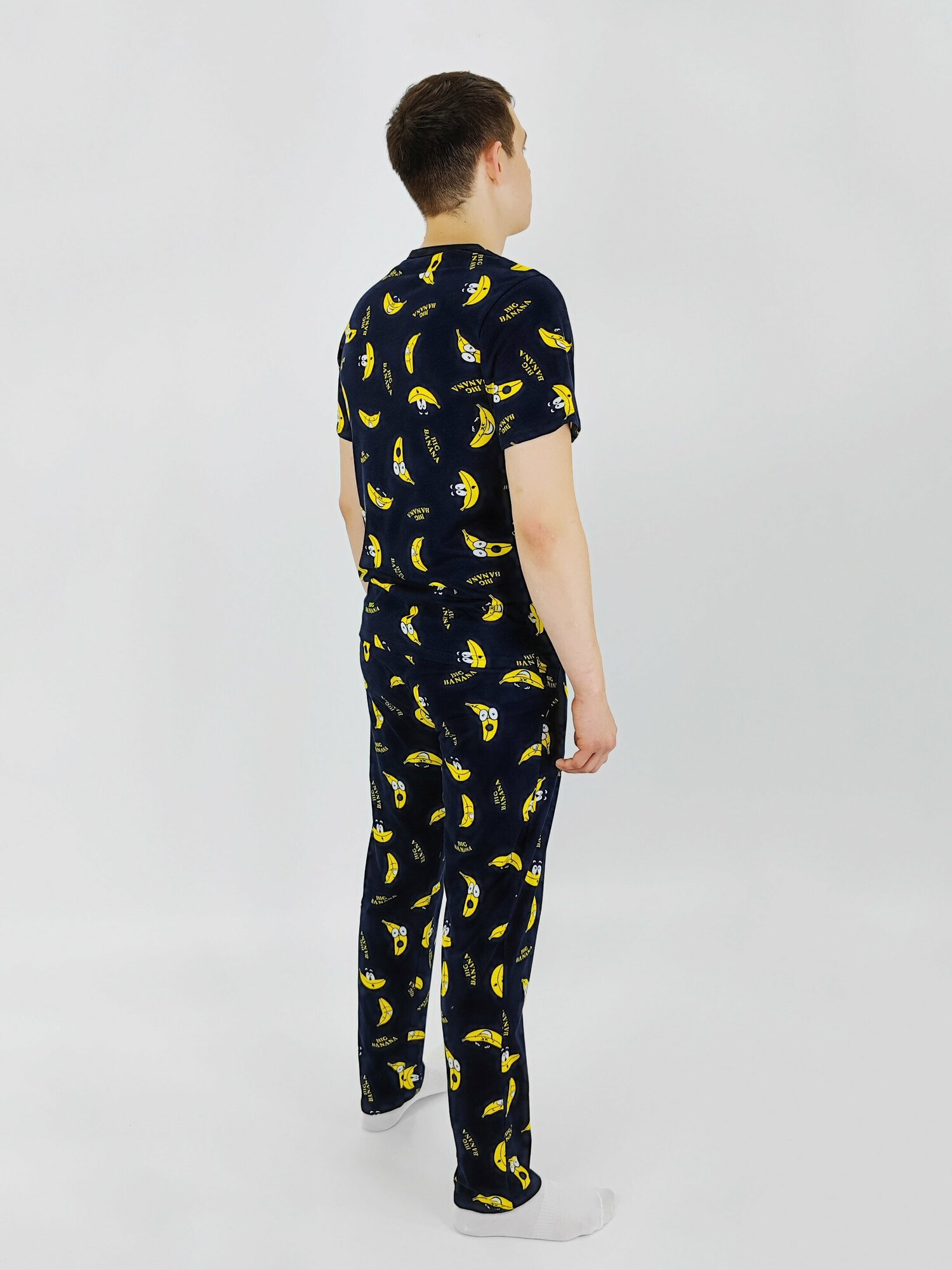 Мужская пижама, мужской пижамный комплект ARISTARHOV, Футболка + Брюки, Бананчик, синий желтый, размер 52 - фотография № 3