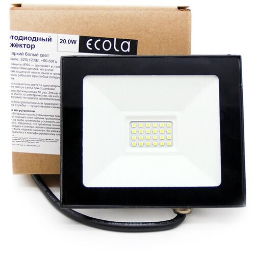 Светодиодный уличный прожектор Ecola 20.0W 6000K IP65 черный (120x95x36мм)