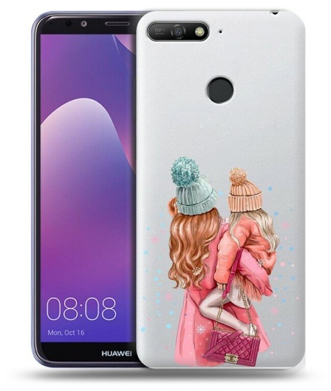Полупрозрачный дизайнерский силиконовый чехол для Хуавей Y6 Прайм 2018 / Huawei Y6 Prime 2018 Мама и дочь