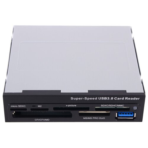 Картридер внутренний Ginzzu GR-166UB черный 1*USB 3.0, корпус из металла,подкл к 20-pin) CF/SD/microSD/MMC/MS