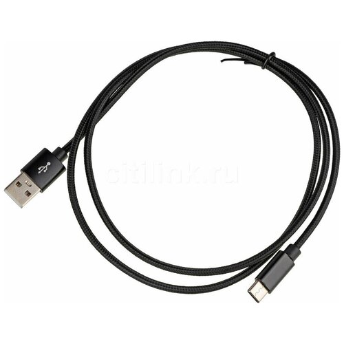 Кабель USB Type-C (m) - USB (m), 1м, в оплетке, 2.4A, черный кабель usb type c m usb m 1м 2 4a черный