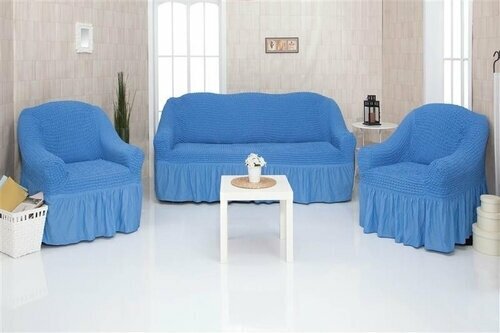 Чехол диван и 2 кресла трехместный универсальный. Комплект чехлов 3 местный диван на резинке