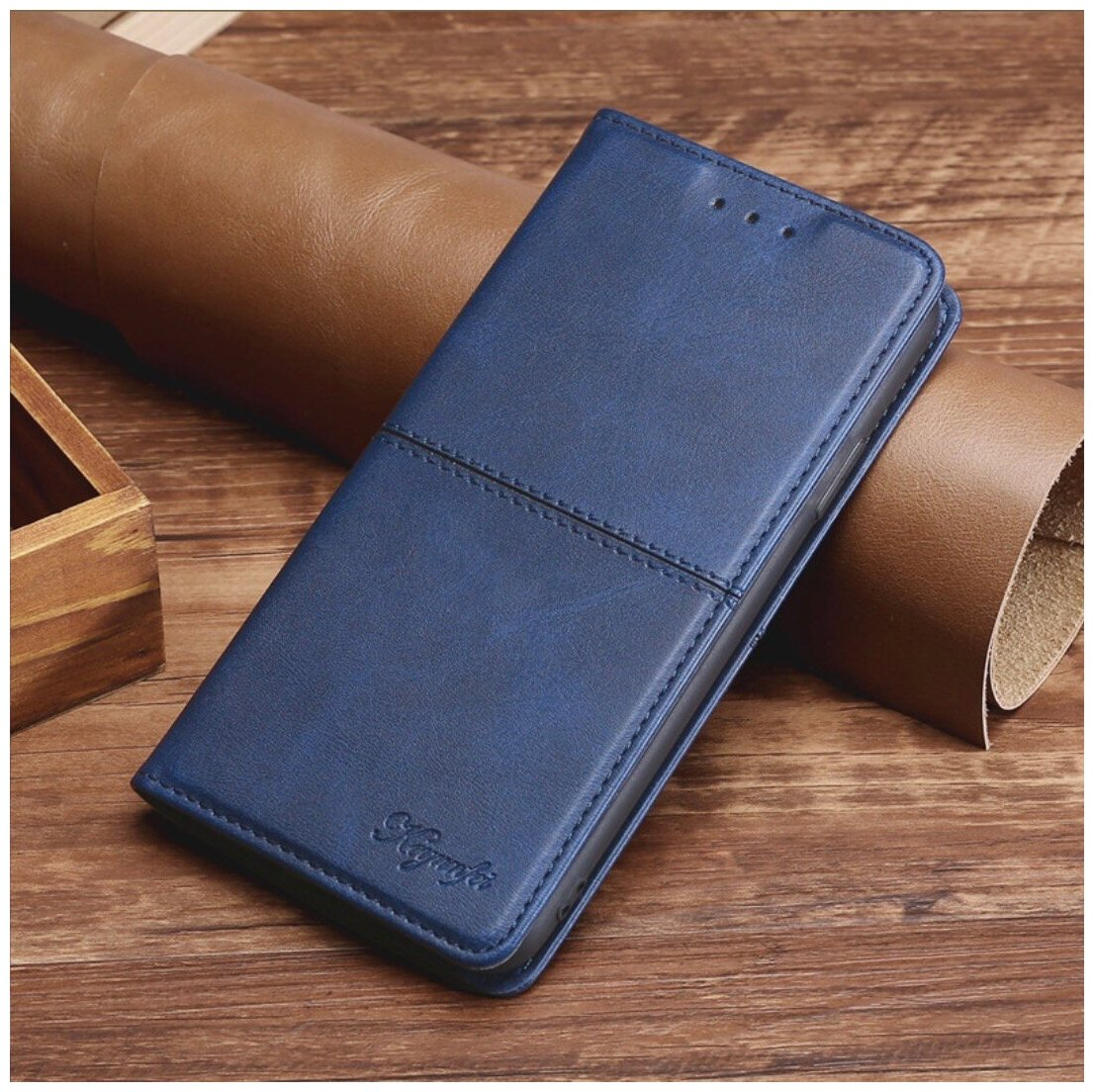 Чехол-книжка MyPads Cuciture Eleganti для Sony Xperia 10 из эко-кожи прошитый элегантной прострочкой Ретро синий с магнитной крышкой