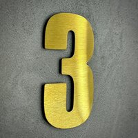 Цифры на дверь квартиры (6,9х3,9см) самоклеющиеся, металл, Цифра номер 3, царапанное золото.
