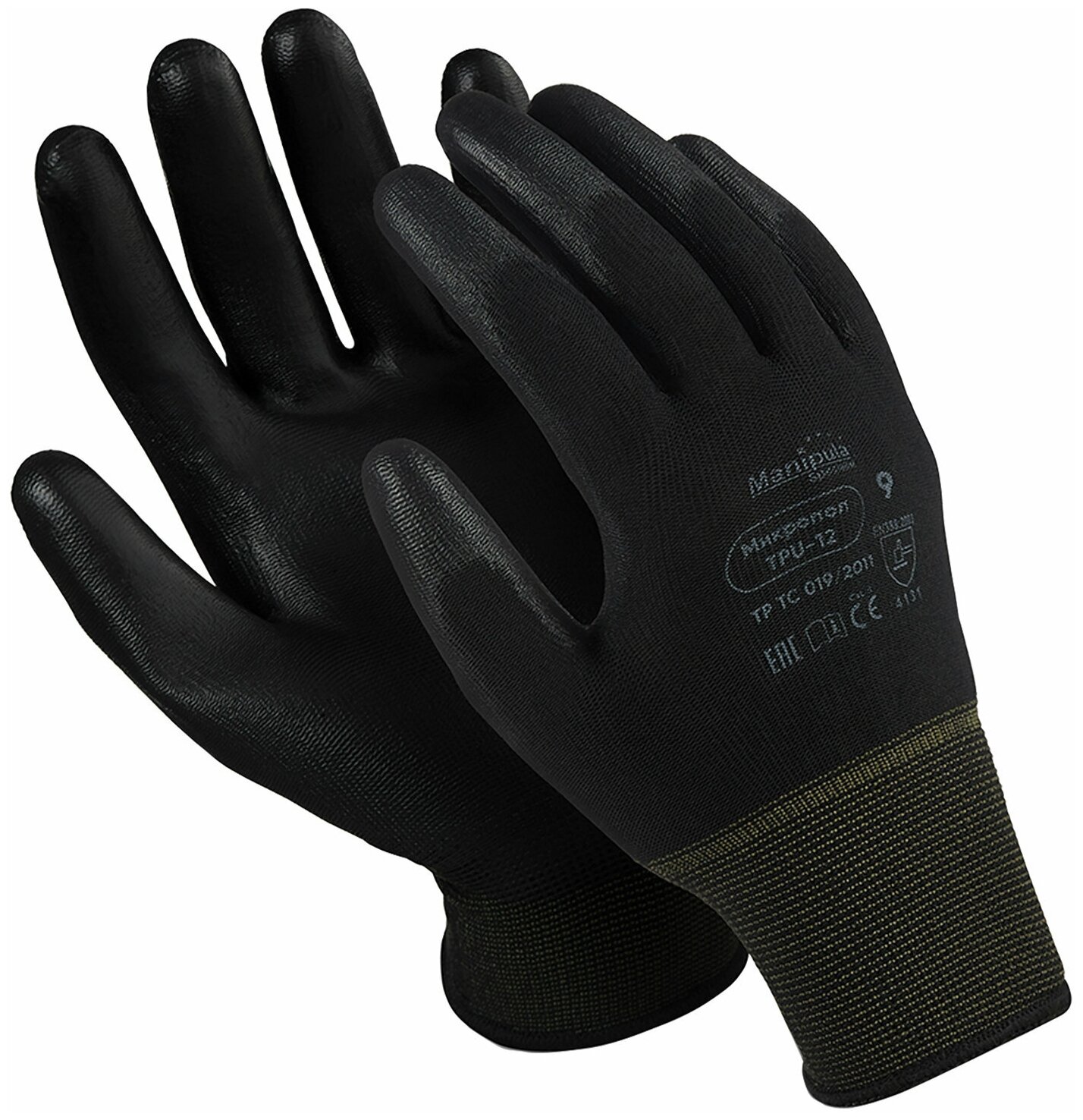 Перчатки защитные нейлоновые Manipula "Микропол", полиуретановое покрытие (облив), размер 7 (S), черные, 1 пара (TPU-12) - фотография № 5