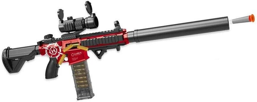 Детская штурмовая винтовка M 416 /с оптическим прицелом и выбросом гильз / красный