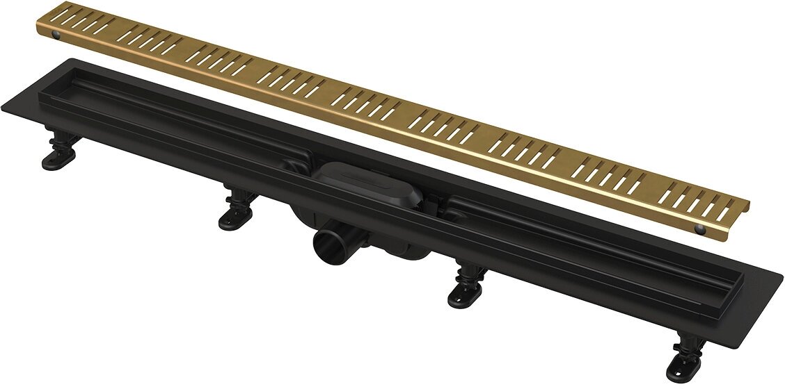 Душевой лоток Alcadrain Simple Brass, 750мм, с порогами, с решёткой, латунь APZ10BLACK-750BRASS