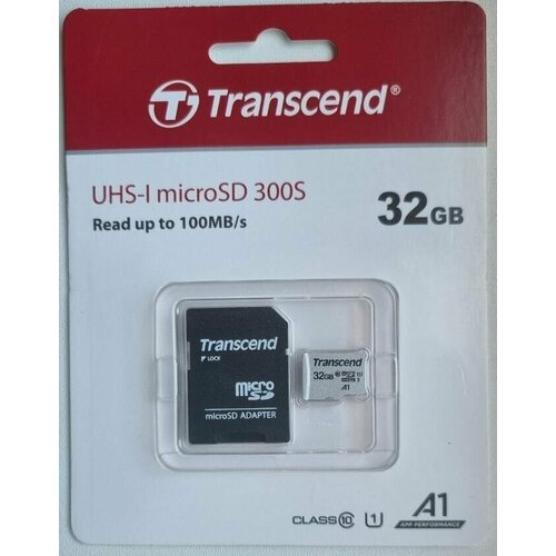 Карта памяти MicroSD 32GB Transcend 300S UHS-I U1 + SD адаптер