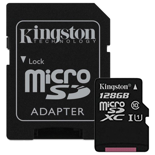 Карта памяти Kingston microSDXC 128 ГБ Class 10, V10, A1, UHS-I U1, R/W 80/10 МБ/с, адаптер на SD, 1 шт., белый