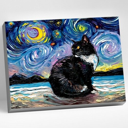 картина по номерам кот с гитарой 40 50 см cristyle s066 Картина по номерам 40 × 50 см «Ван Кот» 18 цветов