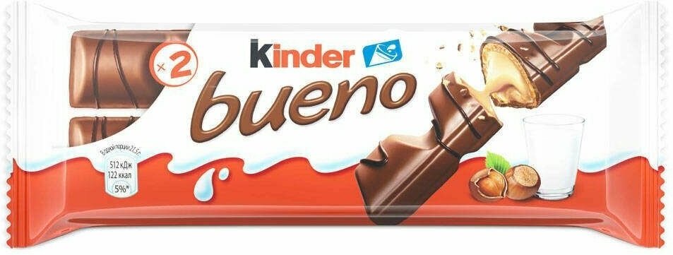 Хрустящие вафли Kinder Bueno в молочном шоколаде, 43 г, 10 шт