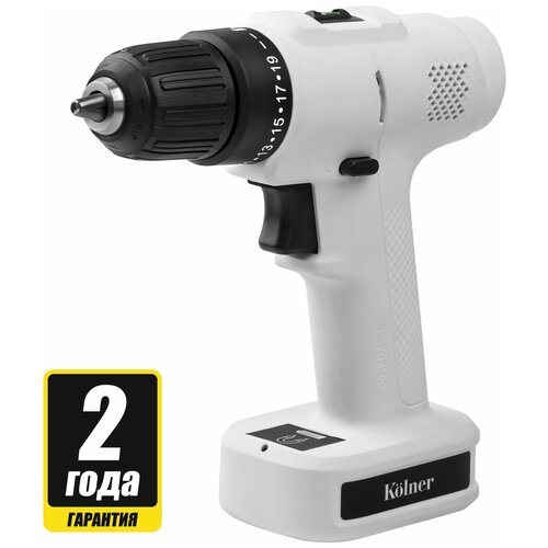 Дрель-шуруповёрт Kolner KCD 12BL PEARL белая аккумулятор 2 Ач подсветка зарядка от USB 265100₽