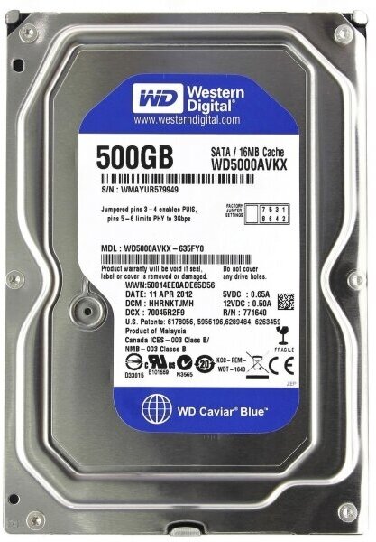 Жесткий Диск Western Digital WD5000AVKX 500Gb 7200 SATA 3,5" HDD