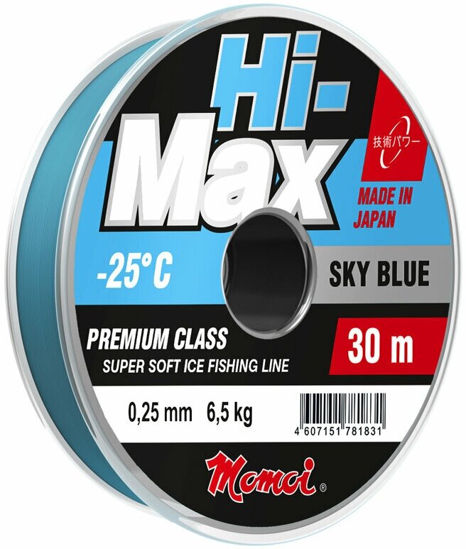 Зимняя леска MomoiFishing HI-MAX SKY BLUE (Диаметр:027 | Длина м:30 | Тест кг:8 | голубой |)