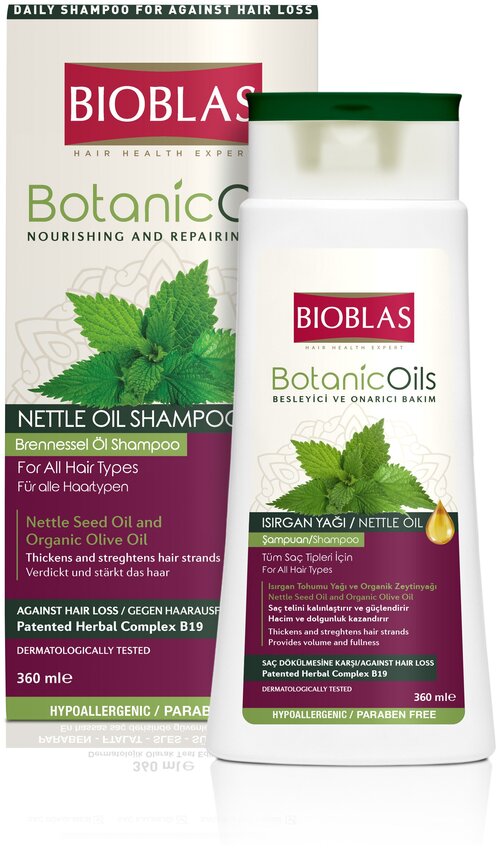 Bioblas Шампунь для придания объема тонким слабым волосам, против выпадения, с маслом крапивы, 360 мл