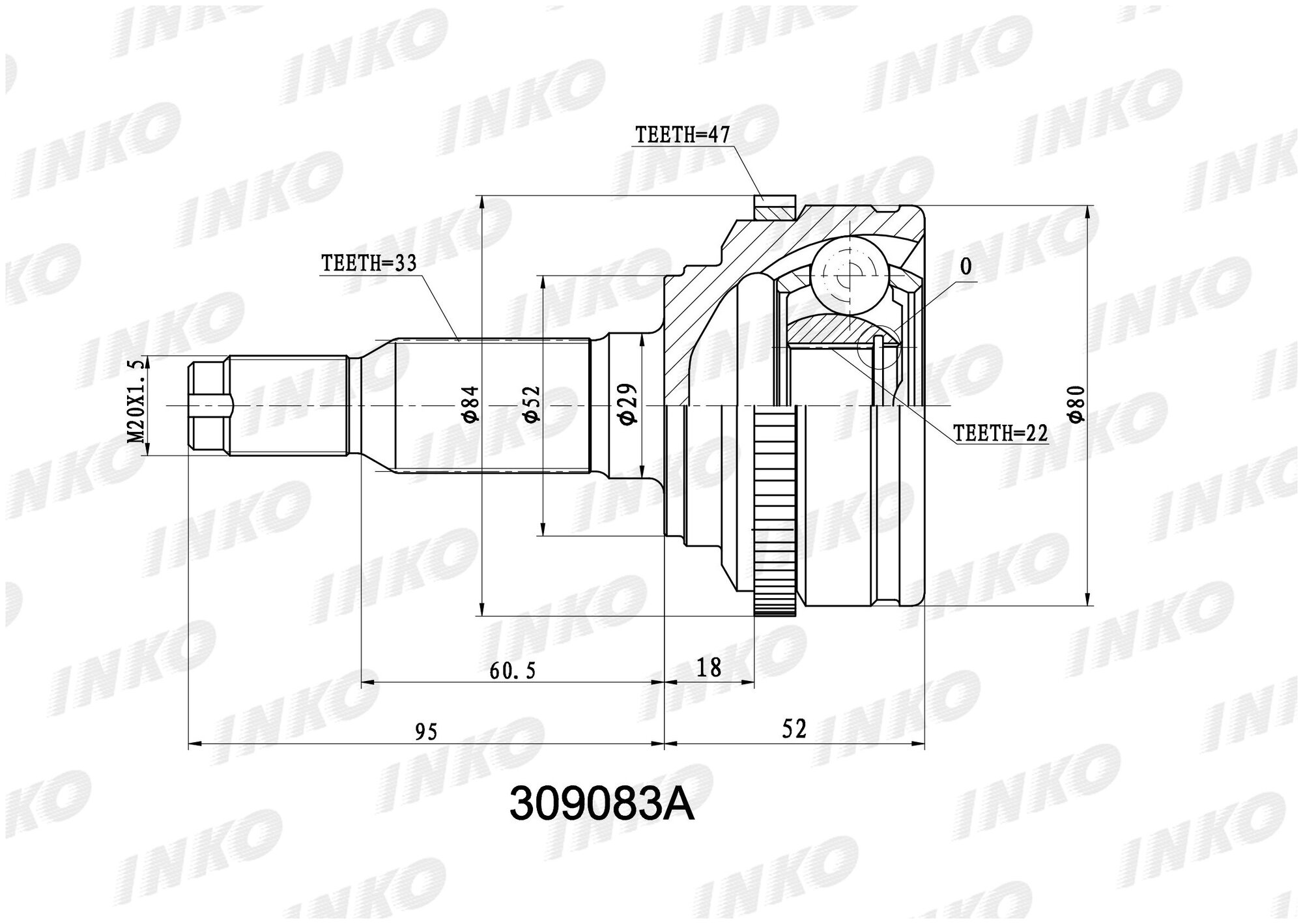 Шрус Внешний 33/22 Abs 47 INKO арт. 309083A