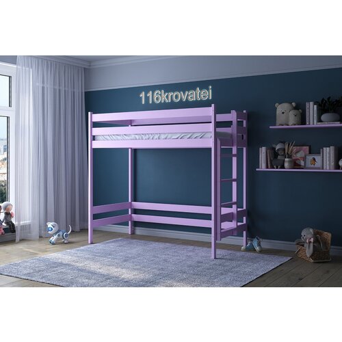 Кровать-чердак с лестницей с торца 200*90 розовая