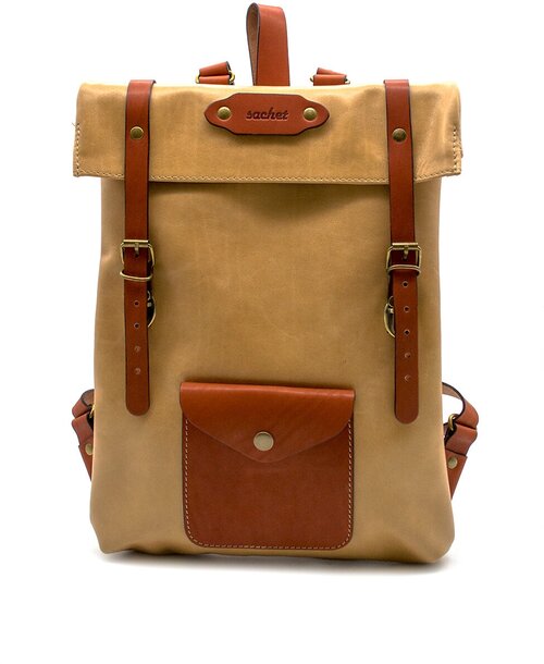 Рюкзак  планшет , натуральная кожа, вмещает А4, внутренний карман, бежевый