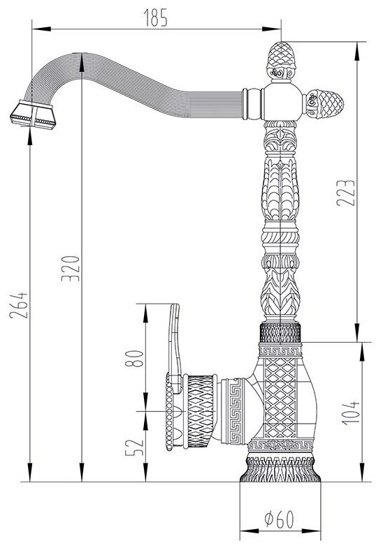 Смеситель для кухонной мойки ZORG Antic (A 422 K-BR), бронза