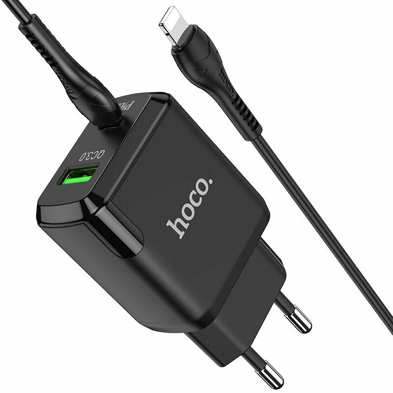 Сетевое зарядное устройство Hoco N5 Favor Type C PD20W/USB QC3.0 18W + Type C to Lightning