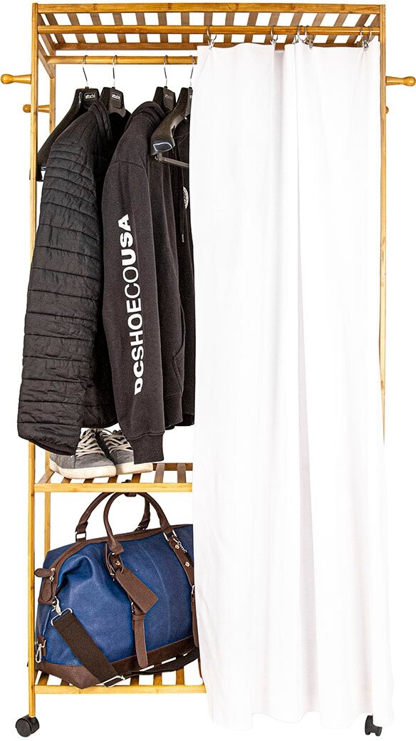 Стеллаж деревянный для одежды на колёсиках (80х35х165 см) Hans&Helma бамбук в прихожую коридор вешалка этажерка шкаф гардероб обувь хранение - фотография № 14