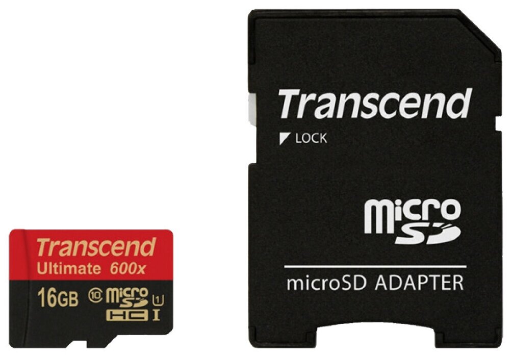 117199 Карта памяти 16Gb - Transcend - Micro Secure Digital HC Class 10 UHS-I Ultimate TS16GUSDHC10U1 с переходником под SD (Оригинальная!)