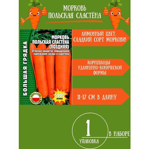 Морковь Польская Сластёна Поздняя 5000 семян 1 упаковка