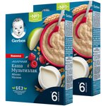 Каша Gerber молочная мультизлаковая с яблоком и малиной, с 6 месяцев, 180 г - изображение