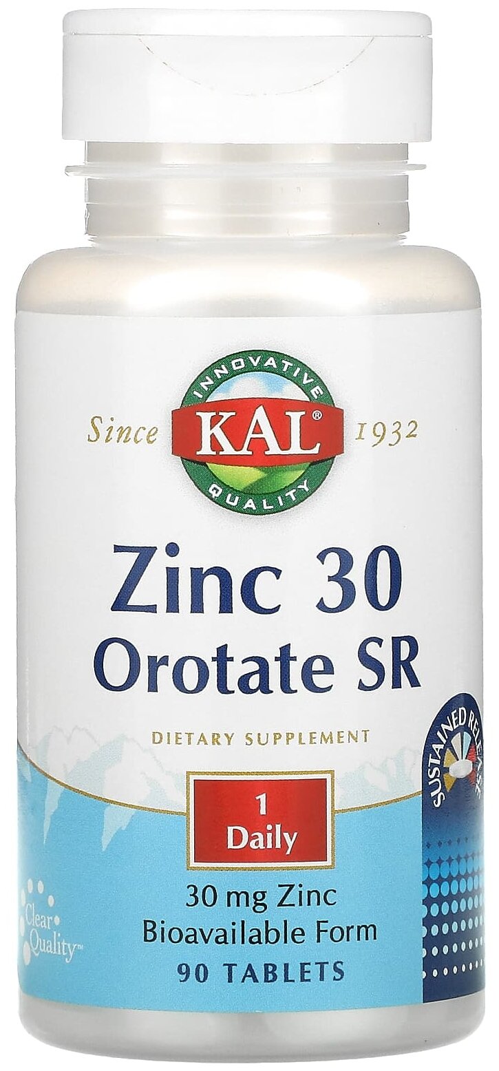 Таблетки KAL Zinc Orotate SR, 90 г, 30 мг, 90 шт.