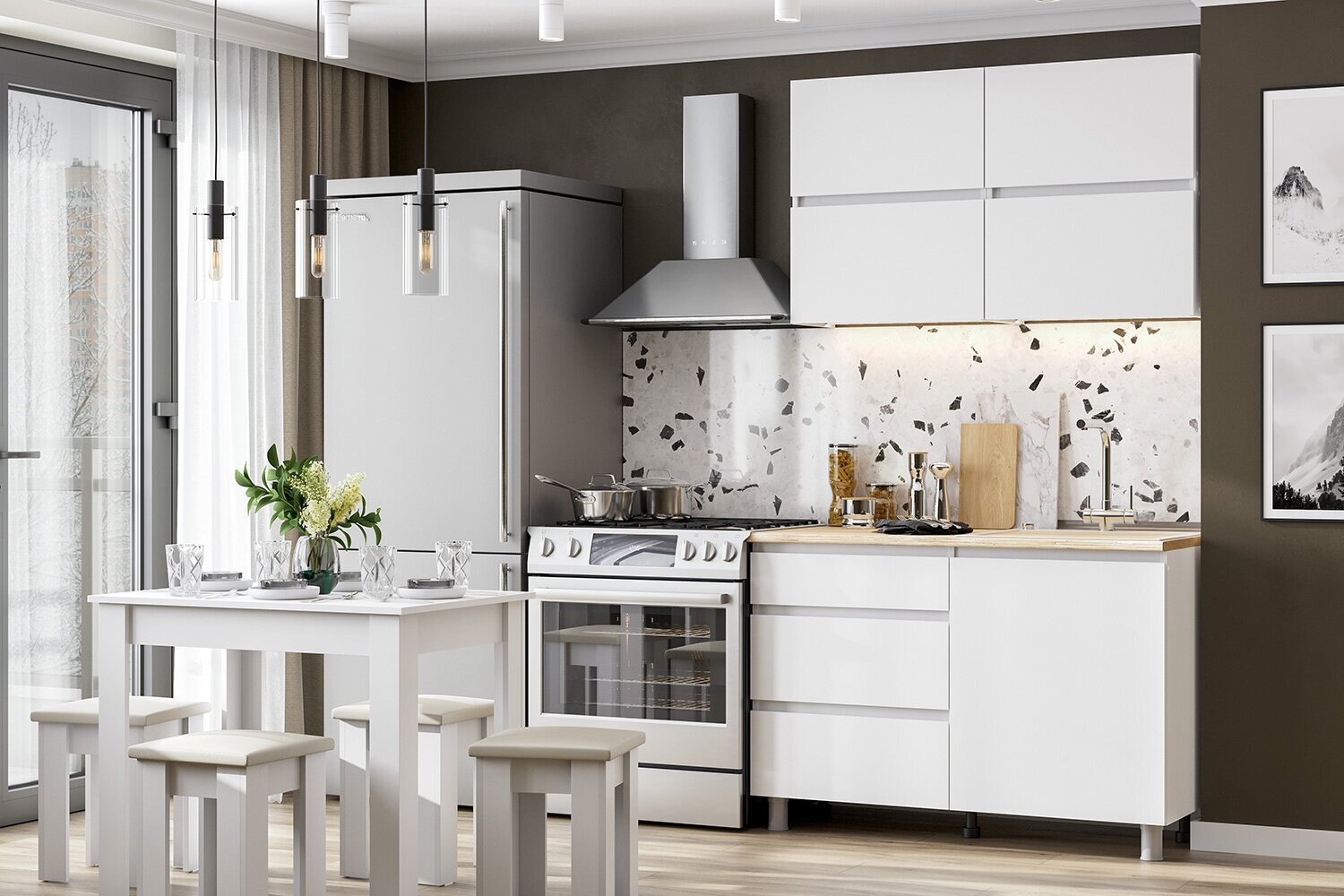 Кухонный гарнитур Hoff Токио, 120х214,2х60 см, цвет белый текстурный