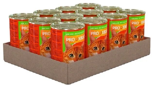Консервированный корм Прохвост для кошек мясное ассорти 415 гр х 12 шт - фотография № 4