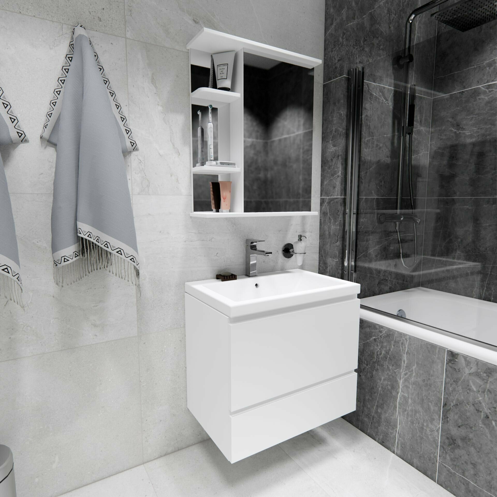 Шкаф зеркало для ванной / Магнолия 60 / эмаль / 600х720х180 / правый / белый - фотография № 8