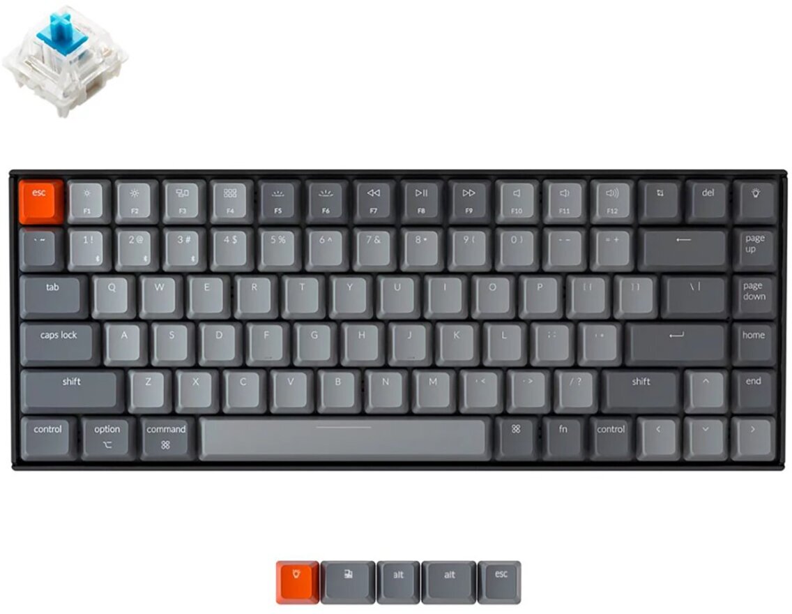 Клавиатура беспроводная механическая Keychron K2 v2 (Hot-swappable), Gateron G Pro Blue Switch, Bluetooth, RGB, 4000мАч, Серый K2C2H K2-C2H