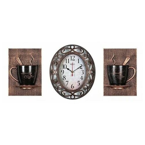 Часы настенные необычной формы Apeyron PL213022 с арабскими цифрами, плавным ходом, для кухни столовой дачи или кафе, размеры 31х26 см