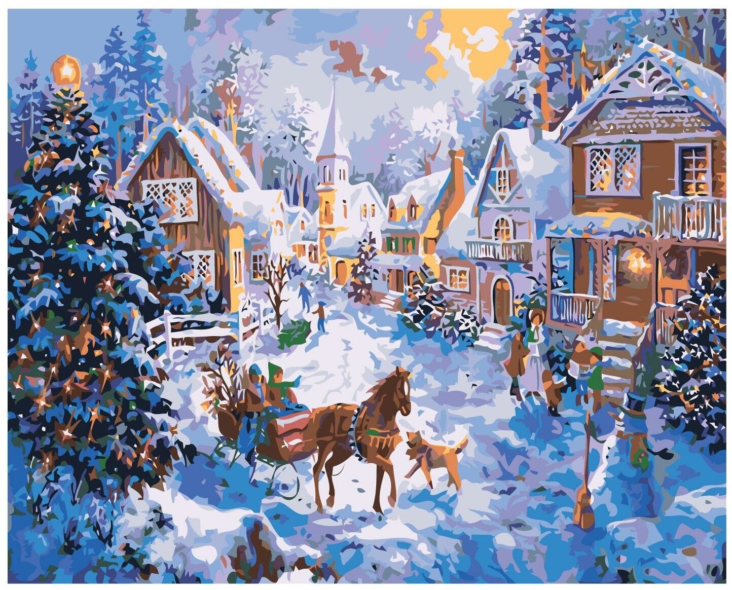 Новогодняя деревня Раскраска картина по номерам на холсте