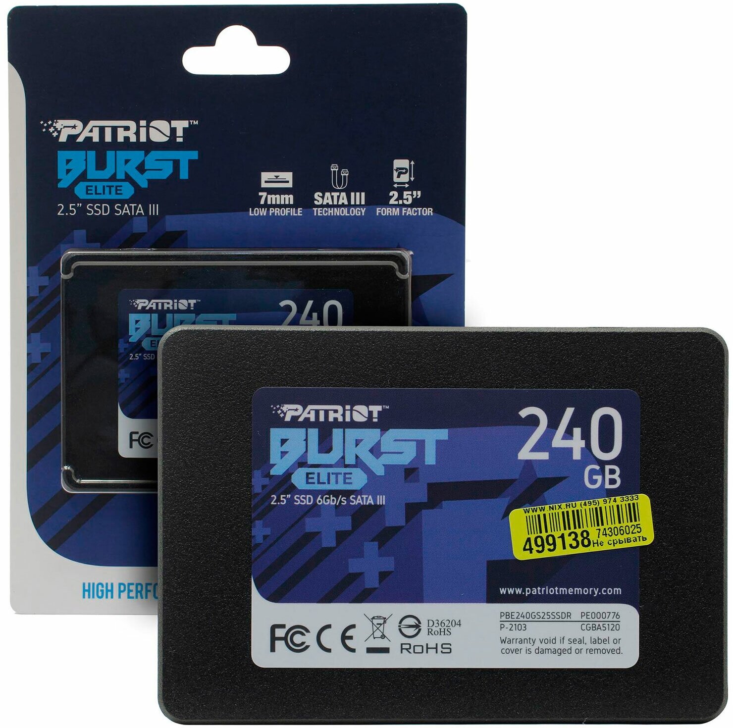 Накопитель SSD Patriot Memory 2.5" Burst Elite 240 Гб SATA III PBE240GS25SSDR