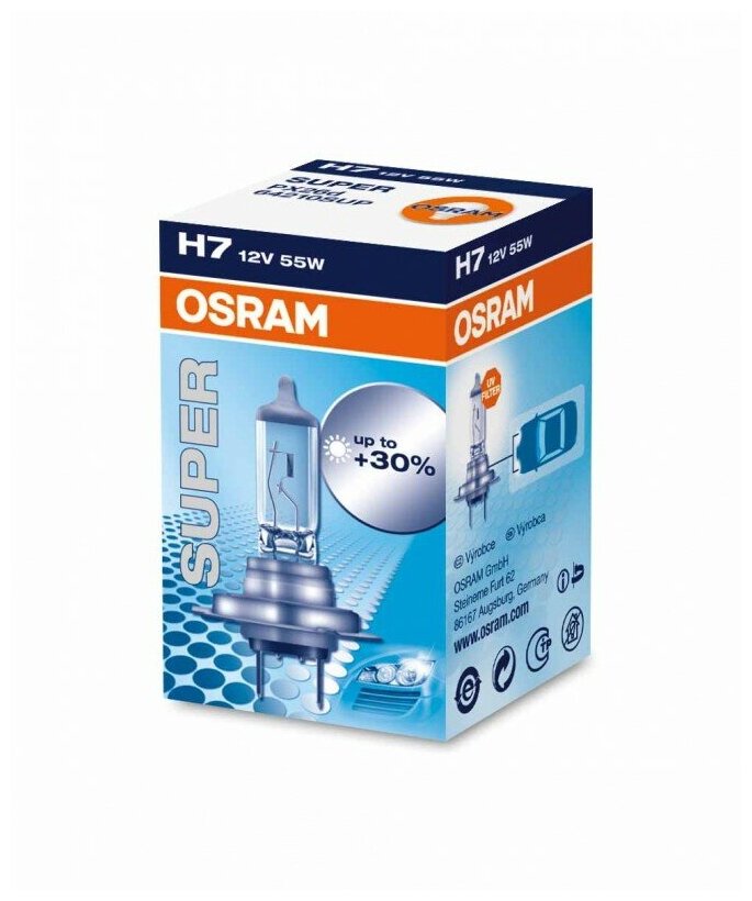 OSRAM Лампа галогенная OSRAM SUPER +30% 12V H7 55W 64210SUP