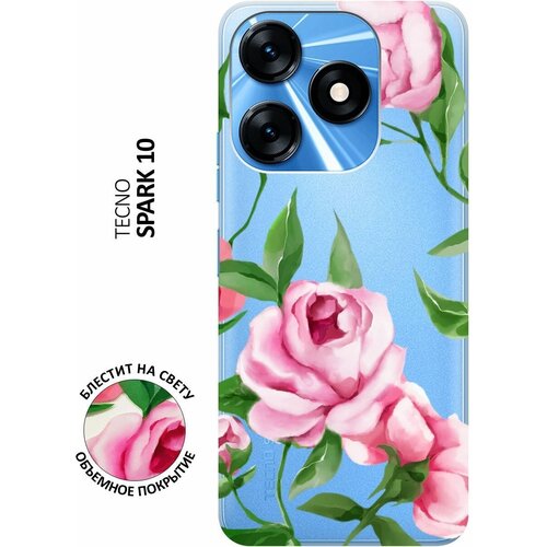 Силиконовый чехол на Tecno Spark 10, Техно Спарк 10 с 3D принтом Amazing Peonies прозрачный силиконовый чехол на tecno spark 7 техно спарк 7 с 3d принтом amazing peonies прозрачный