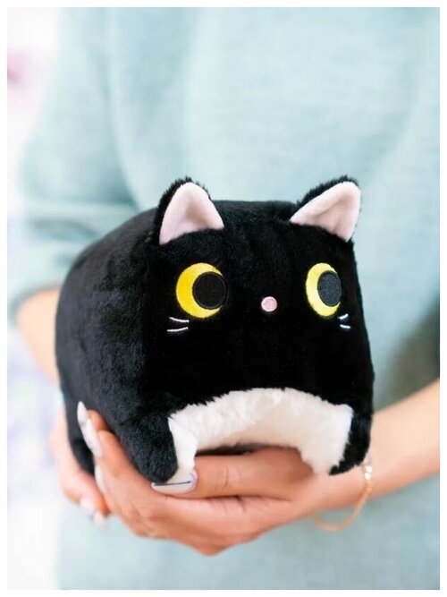 Мягкая игрушка Глазастый котик Кирпичик 40 см / квадратный котенок, черный