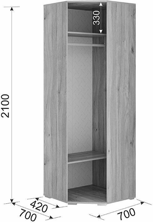 Шкаф угловой Мебельсон Лайк 09.02 с зеркалом дуб мария 70х70х210 см - фотография № 4