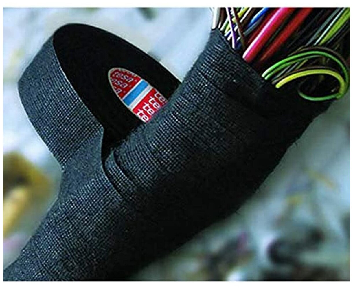 Изолента Tesa 51608 2  тканевая флисовая профессиональная автомобильная черная шумопоглощающая