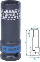 Головка торцевая ударная глубокая 1/2", 21 мм, тонкостенная KING TONY 441521M