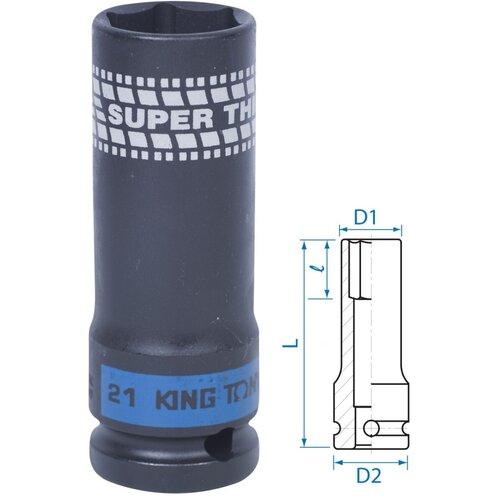 KING TONY Головка торцевая ударная глубокая KING TONY 1/2, 21 мм, тонкостенная 441521M