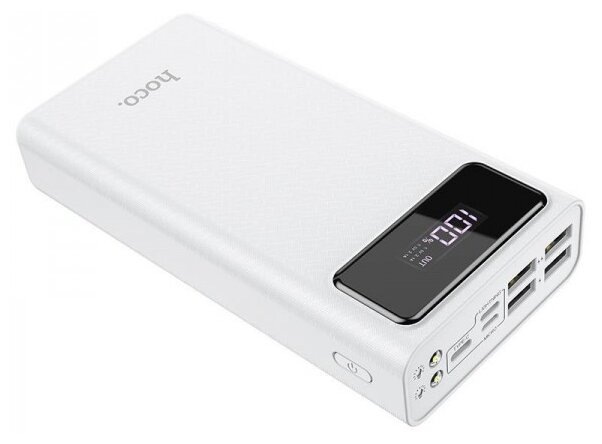 Внешний аккумулятор Hoco J65 General, 30000 mAh, Output 4 USB ALL10W, LED + Фонарь, Белый