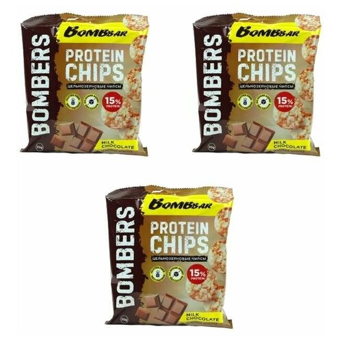Чипсы протеиновые цельнозерновые Bombbar BOMBERS Молочный шоколад 50 гр (3 шт) хрустящие чипсы бородинские 50 гр